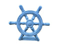 Dark Blue Whitewashed Cast Iron Ship Wheel Door Stopper 9""