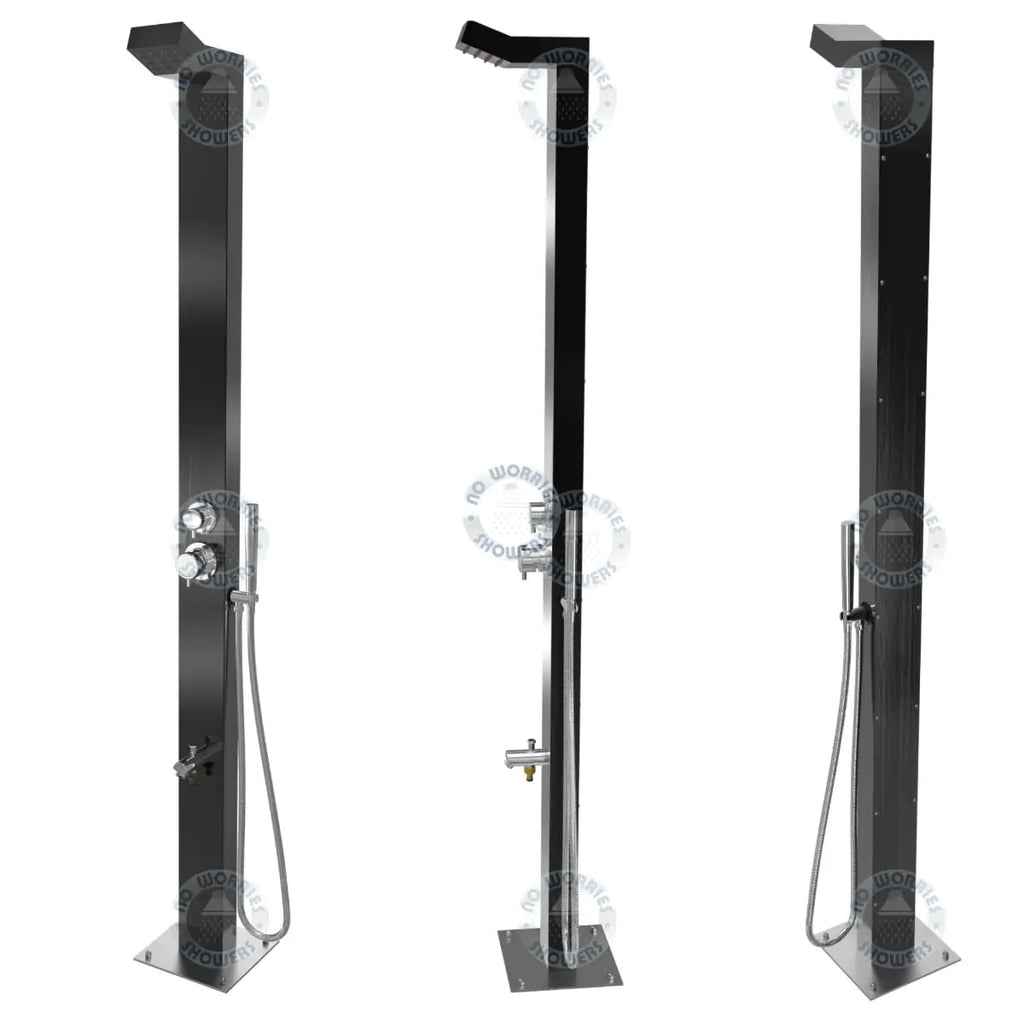 No Worries Showers Bondi Black ADA 316L Marine Grade Stainless Steel Outdoor Pool ShowerTower Panel