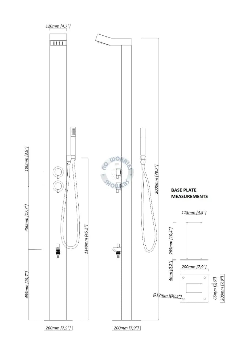No Worries Showers Bondi Black ADA 316L Marine Grade Stainless Steel Outdoor Pool ShowerTower Panel