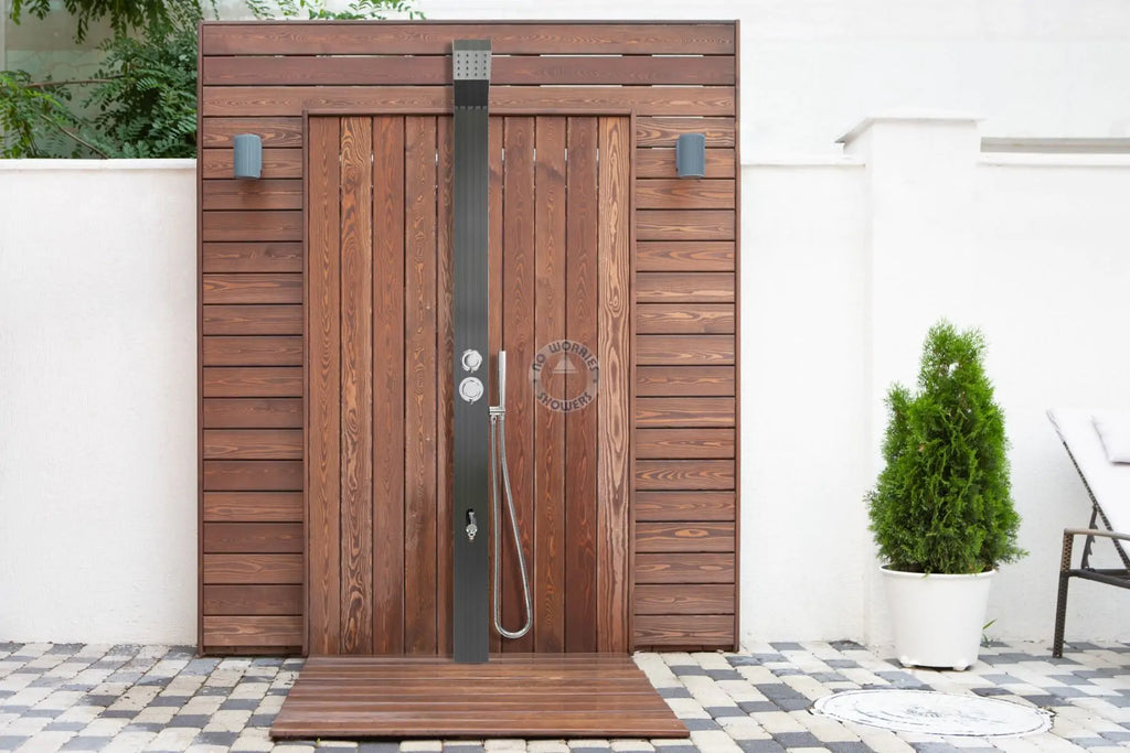No Worries Showers Bondi Black ADA 316L Marine Grade Stainless Steel Outdoor Pool ShowerTower Panel