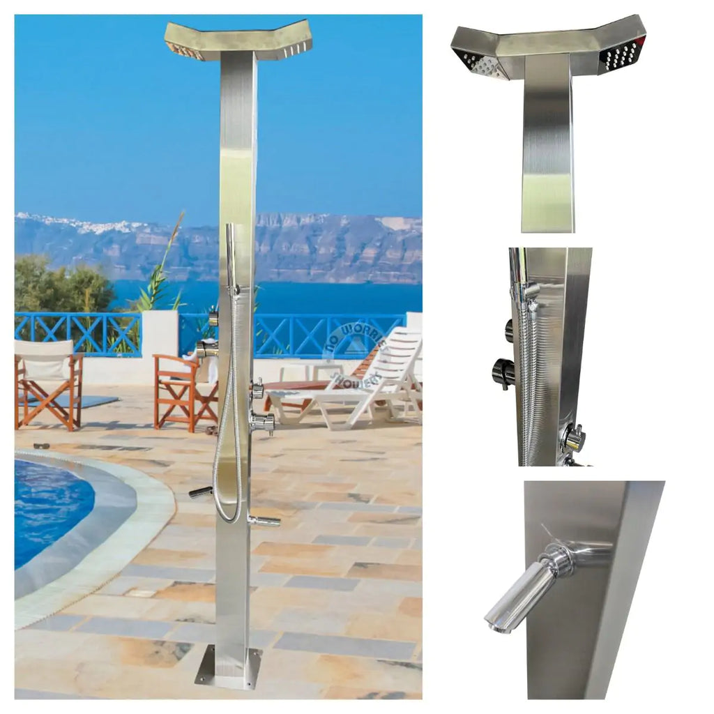 No Worries Showers Bondi Double Head 316L Stainless Steel Outdoor Pool Shower