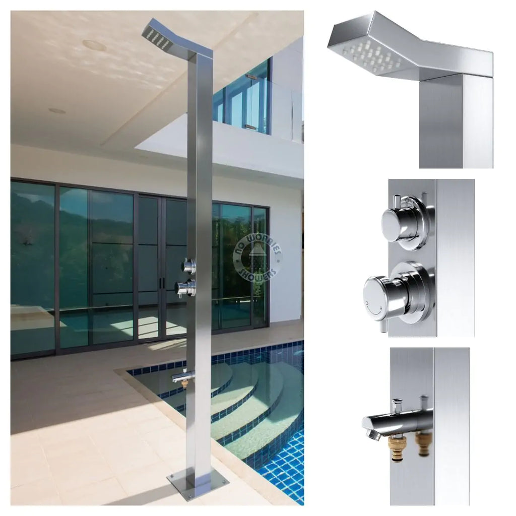 No Worries Showers Bondi Silver 316L Marine Grade Stainless Steel Outdoor Indoor Pool Shower Rinse-Off Shower