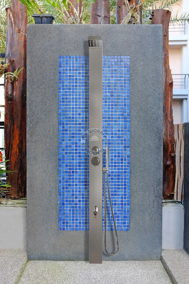 No Worries Showers Bondi Silver ADA 316L Marine Grade Stainless Steel Outdoor Pool Shower Rinse-Off Shower