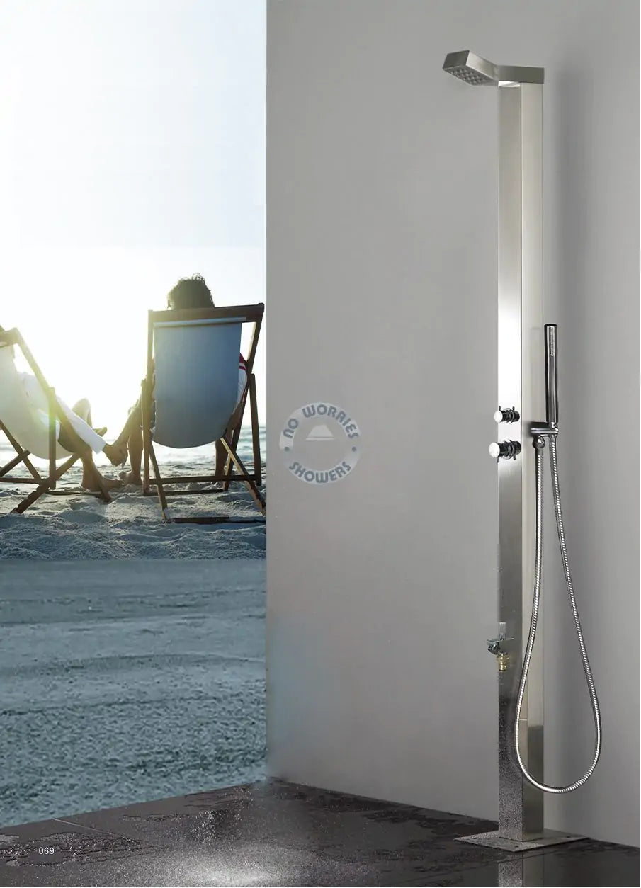 No Worries Showers Bondi Silver ADA 316L Marine Grade Stainless Steel Outdoor Pool Shower Rinse-Off Shower