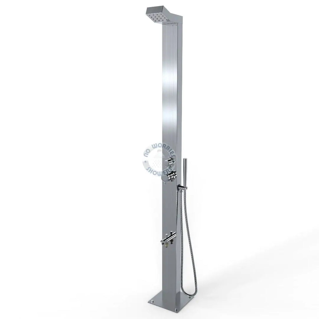 No Worries Showers Bondi Silver ADA 316L Marine Grade Stainless Steel Outdoor Pool Shower Rinse-Off Shower