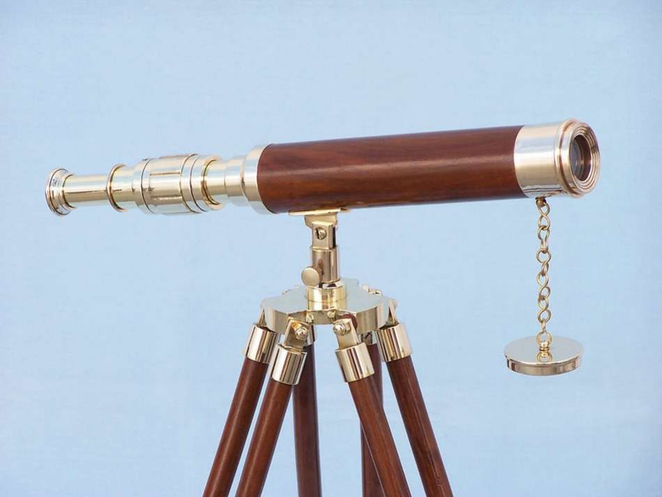 Floor Standing Brass/Wood Harbor Master Telescope 30"" - Wood