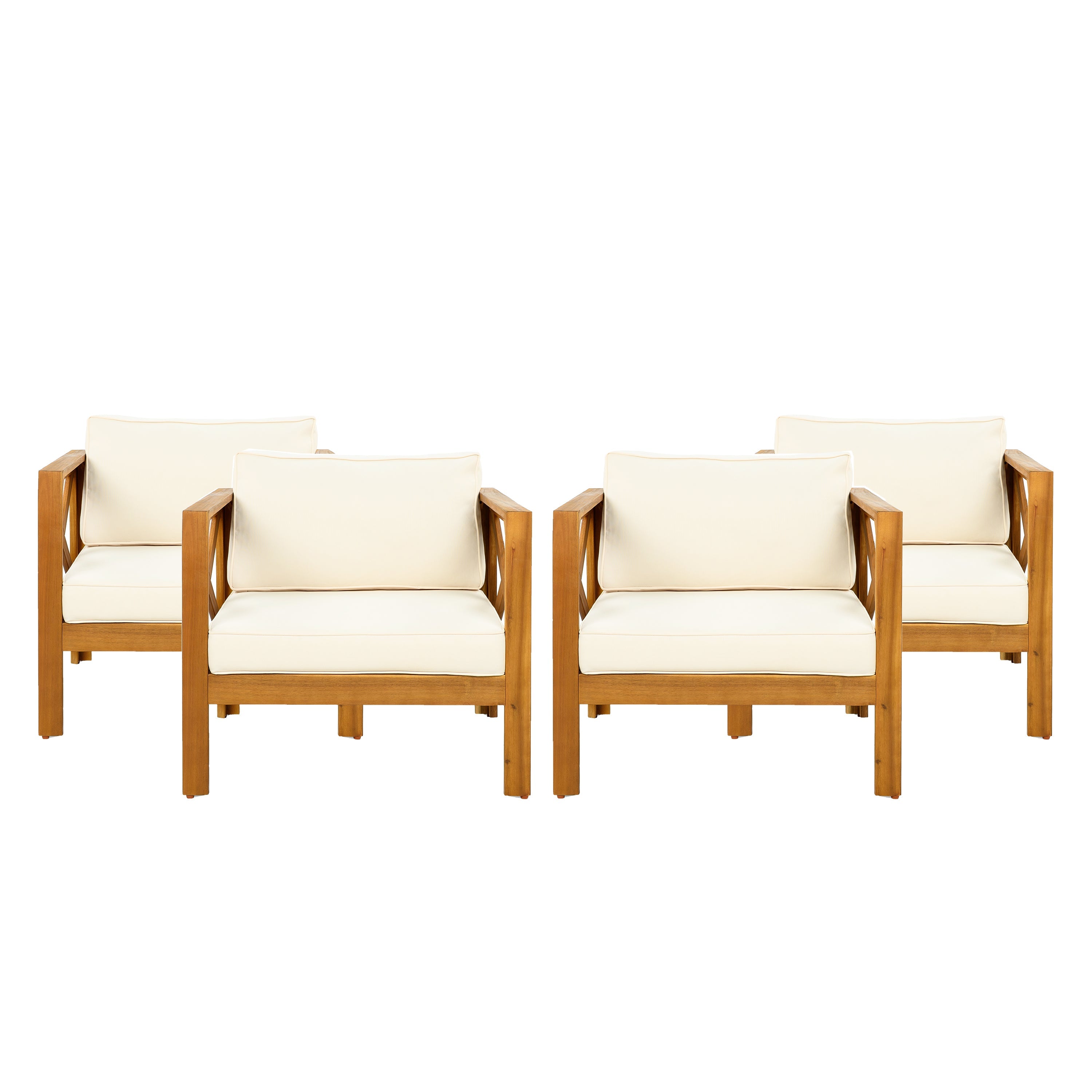 Patio Conversation Set with Foldable Acacia Wood Side Table and Cushions