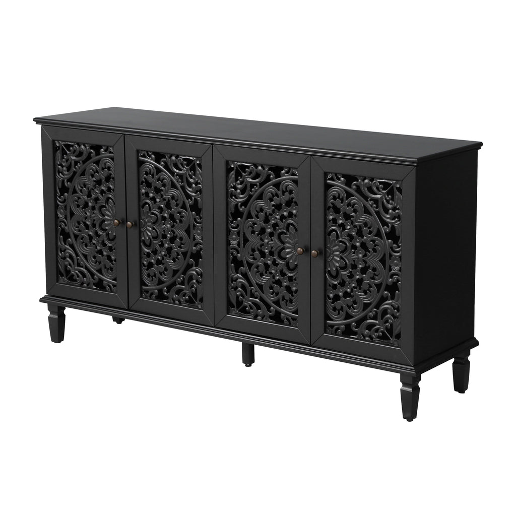 60" Antique Buffet Cabinet with Floral Carvings