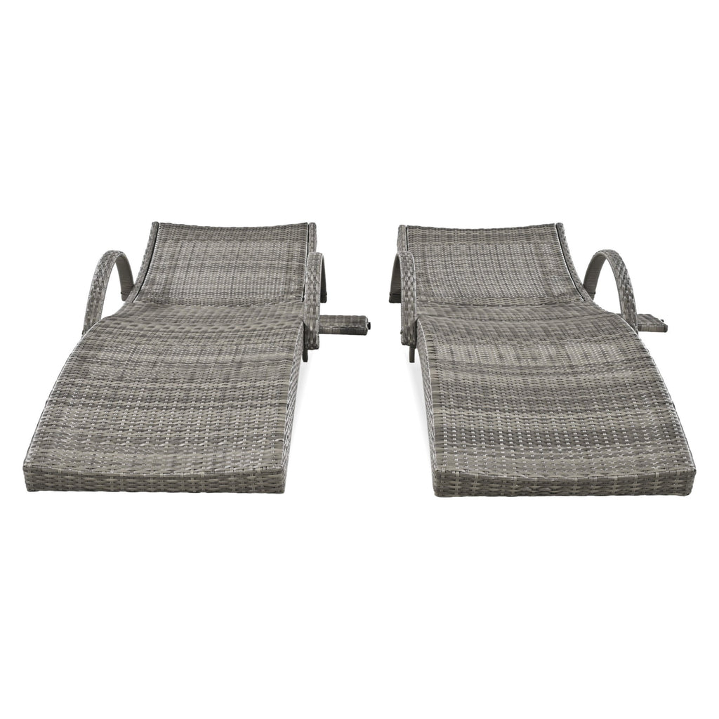 K&K 80" Outdoor Wicker Chaise Lounge Chairs Set of 2