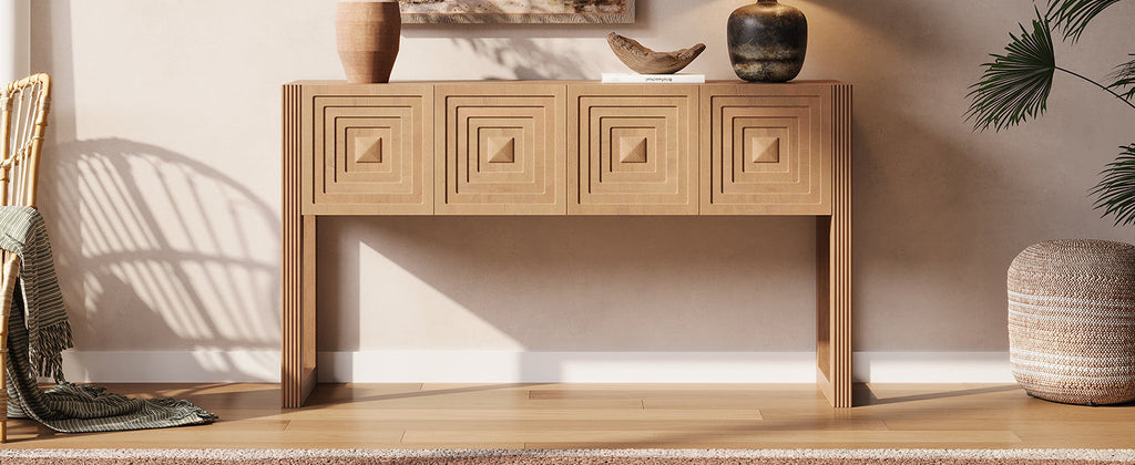Geometric Carved Console Table with Soft-Close Drawers