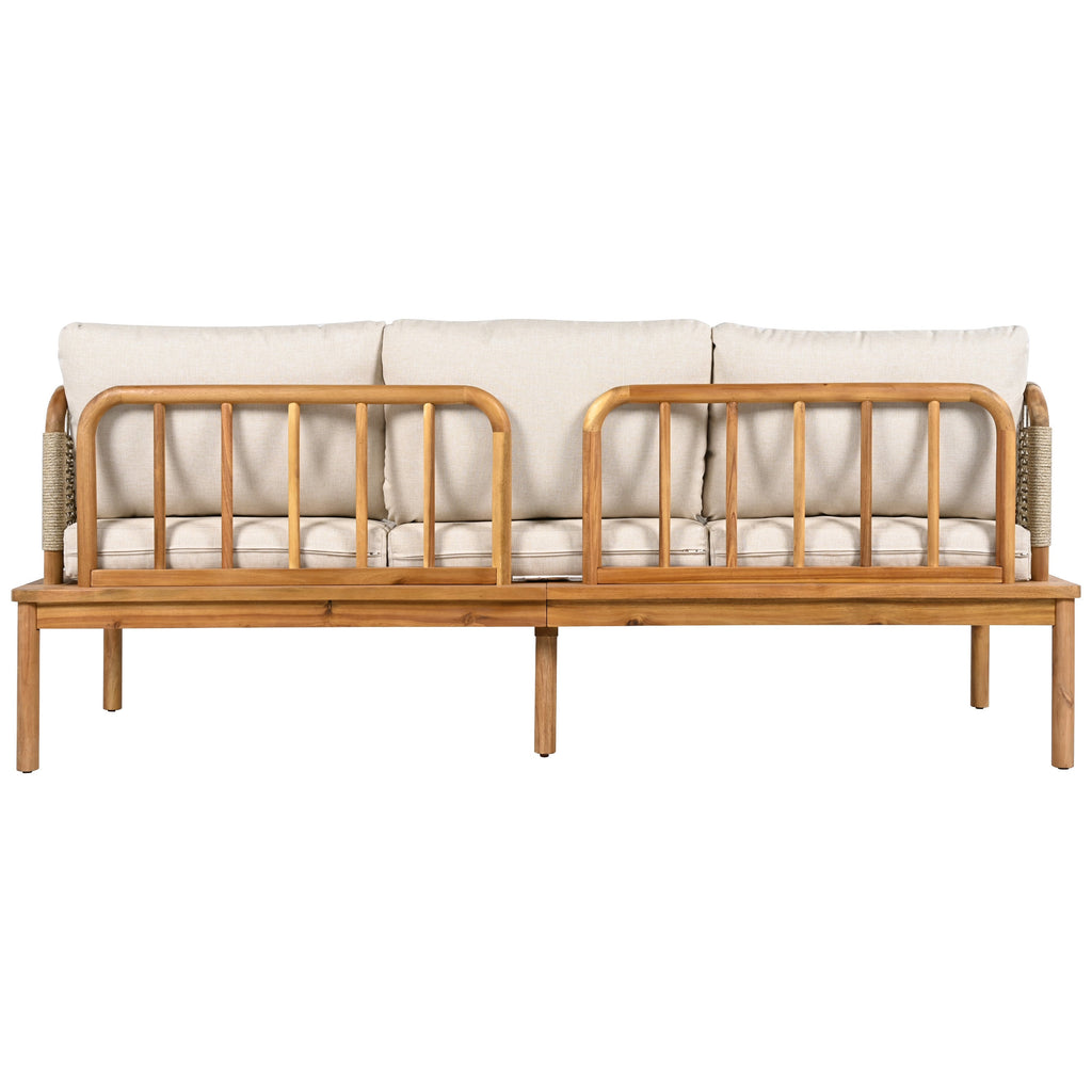 Outdoor 4-piece Acacia Wood and Rope Patio Sofa Set