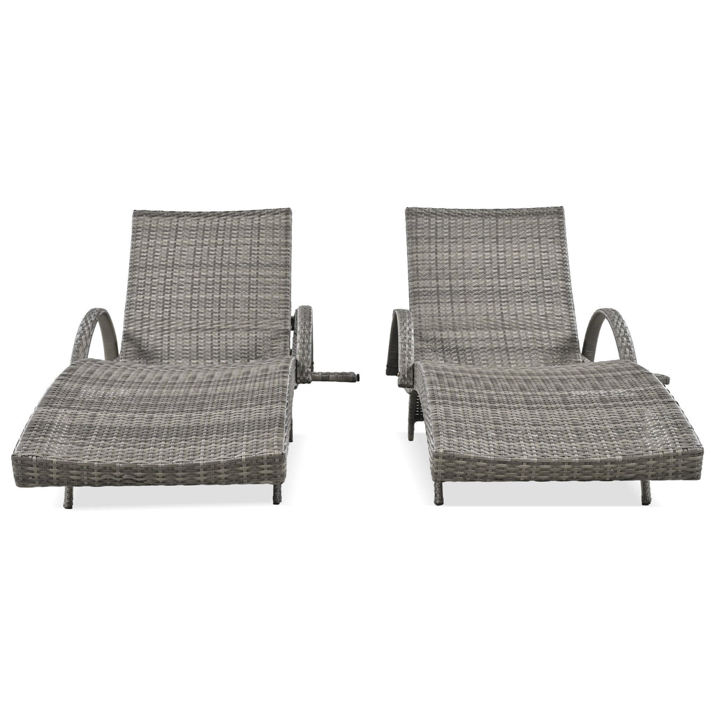 K&K 80" Outdoor Wicker Chaise Lounge Chairs Set of 2