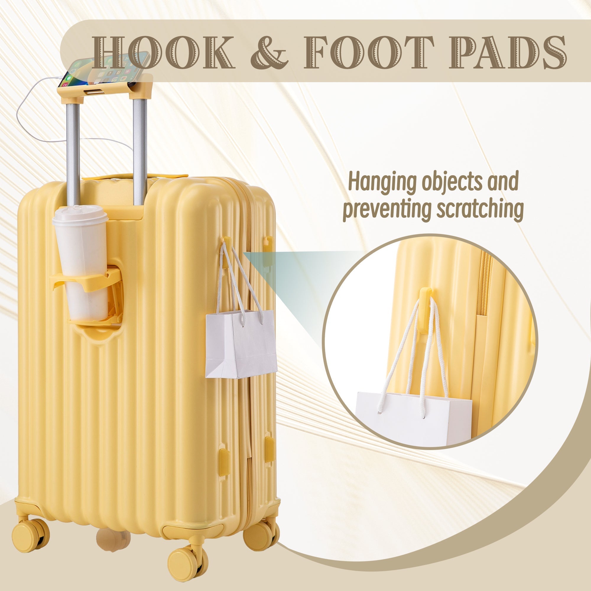 20/24/28 ABS Spinner Wheel Luggage Set with USB Port & Cup Holder