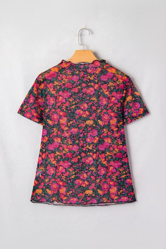 Floral Mesh Short Sleeve Top