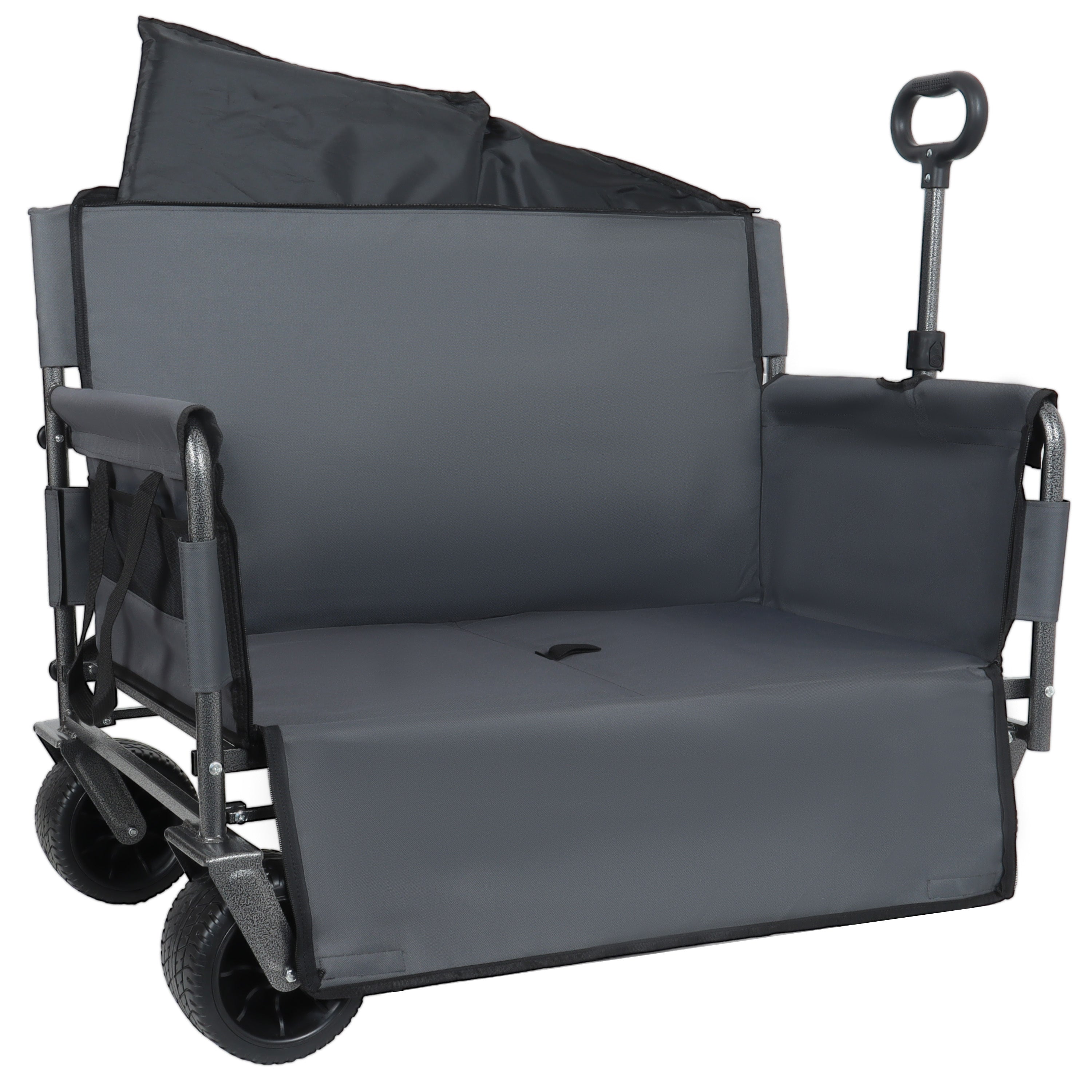 3-in-1 Convertible Folding Wagon Cart with Bench Seat & Storage