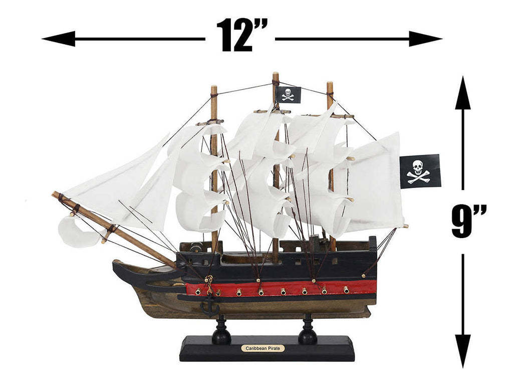 Wooden Caribbean Pirate White Sails Limited Model Pirate Ship 12""