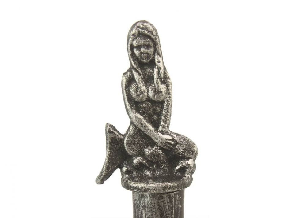 Antique Silver Cast Iron Mermaid Paper Towel Holder 16""