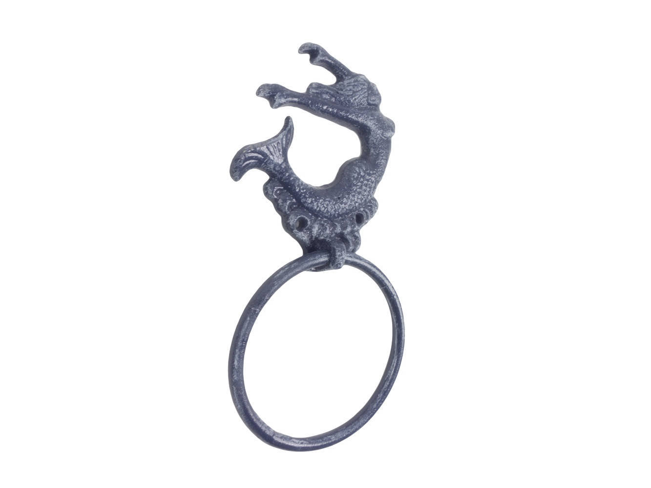 Rustic Dark Blue Cast Iron Arching Mermaid Towel Holder 9""