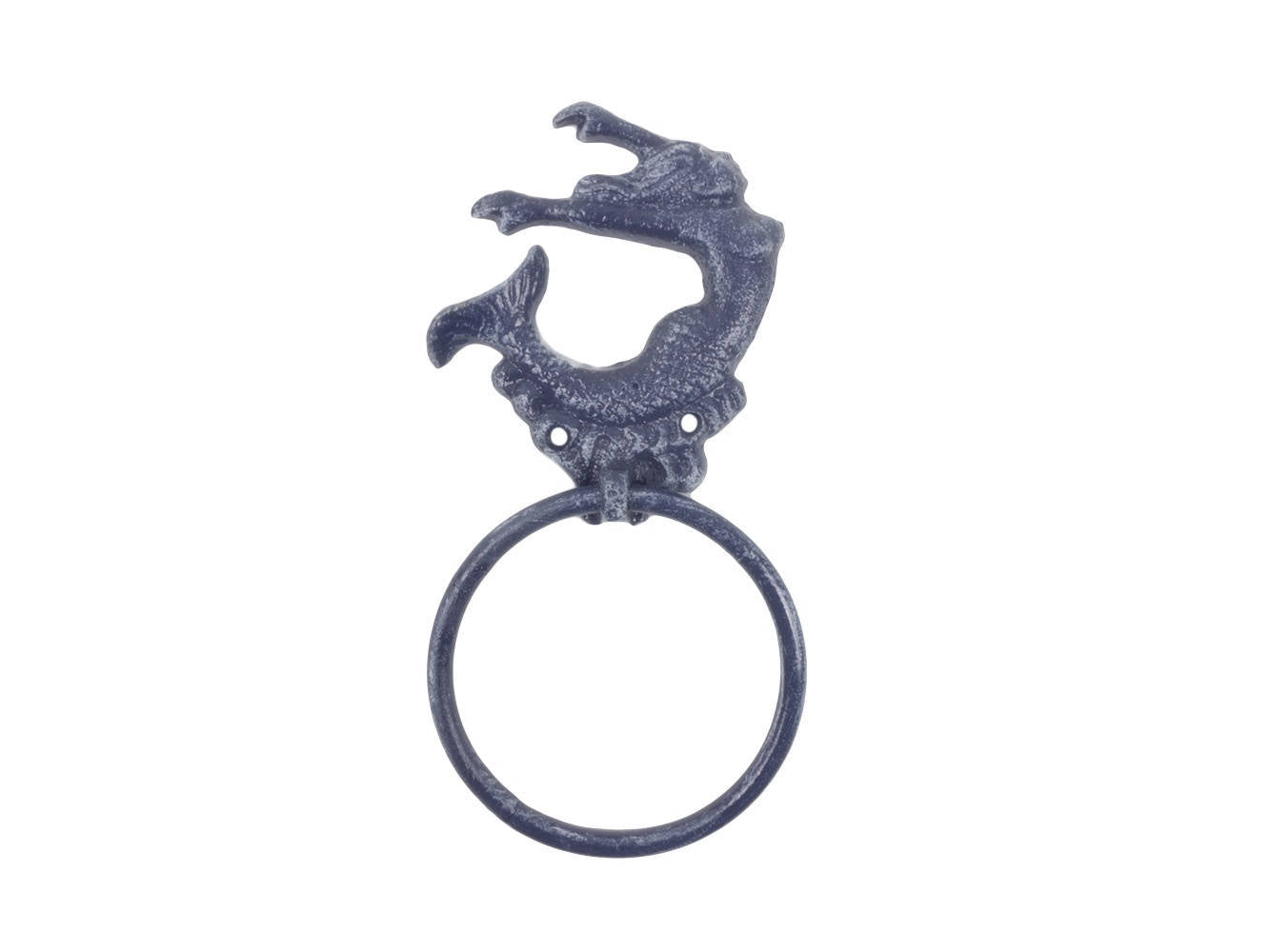 Rustic Dark Blue Cast Iron Arching Mermaid Towel Holder 9""