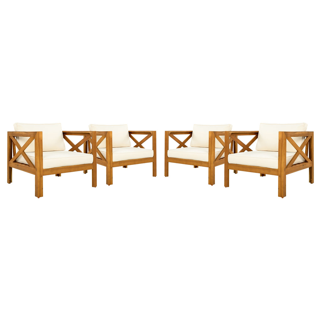 Patio Conversation Set with Foldable Acacia Wood Side Table and Cushions