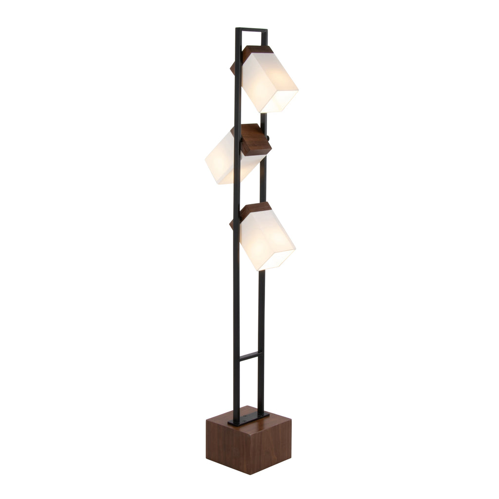 Bento 67.5' Contemporary Metal Floor Lamp in Black Metal and Walnut Wood with White Shade