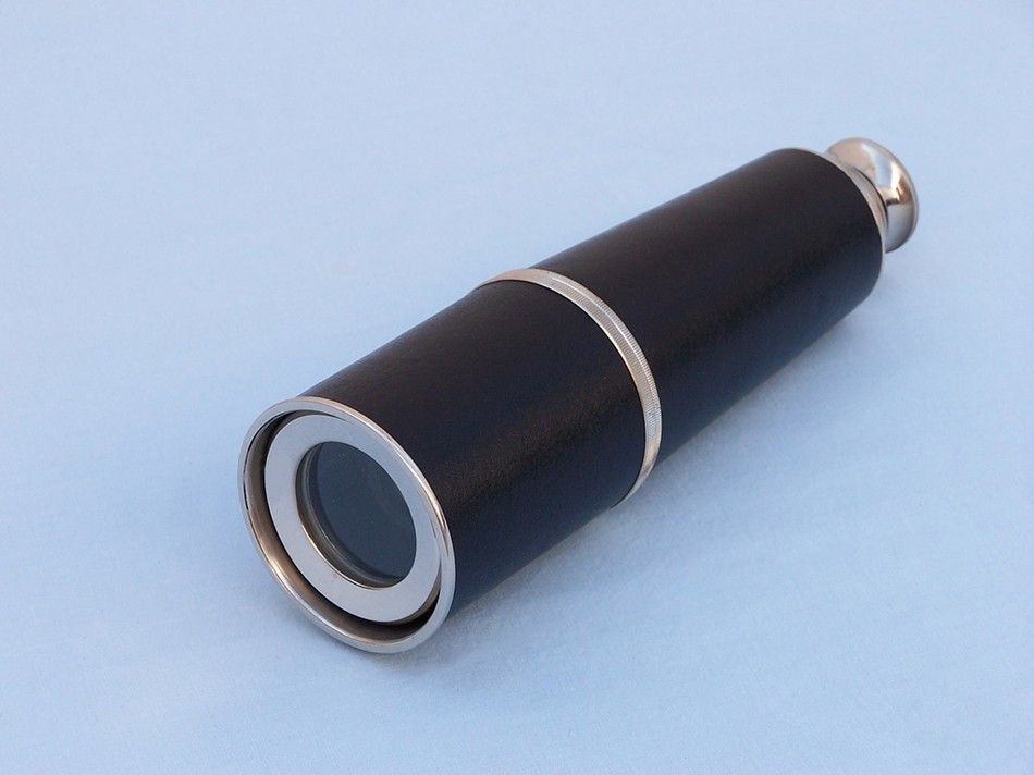 Deluxe Class Admiral's Chrome - Leather Spyglass Telescope 27"" with Black Rosewood Box