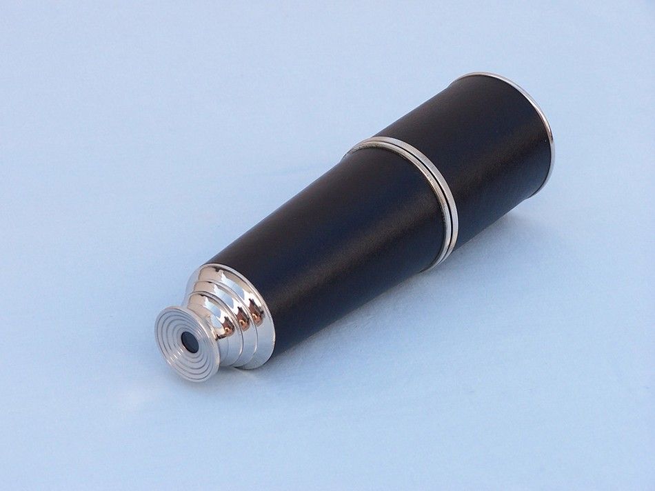 Deluxe Class Admiral's Chrome - Leather Spyglass Telescope 27"" with Black Rosewood Box