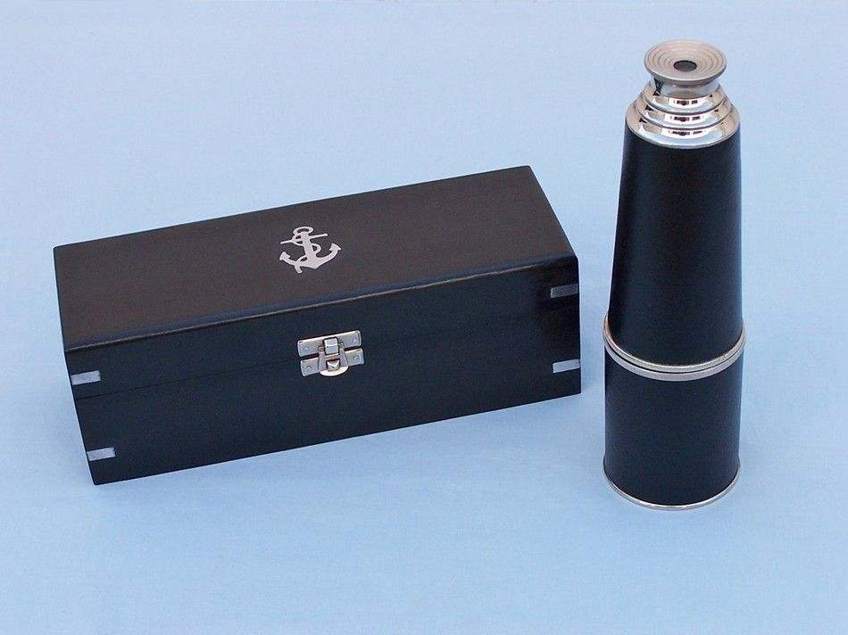 Deluxe Class Admiral's Chrome - Leather Spyglass Telescope 27"" with Black Rosewood Box