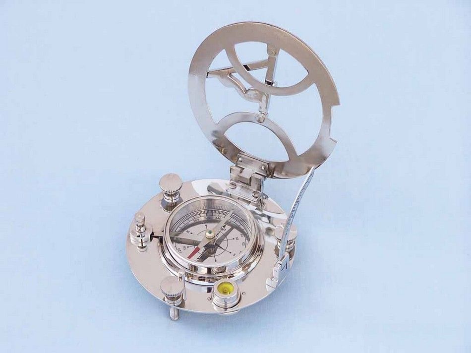 Chrome Round Sundial Compass with Black Rosewood Box 6""