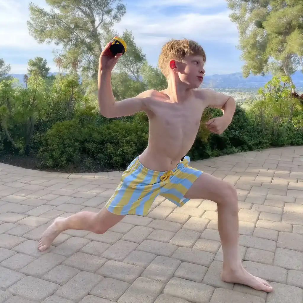Boys Hybrid Swim & Play Shorts – Coastal Cabana - Sun and Sky