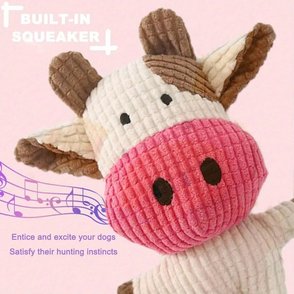 Corduroy Cow Plush Squeaky Dog Chew Toy