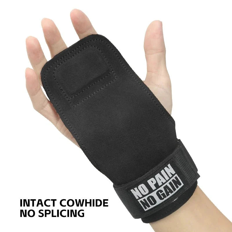 Cowhide Leather Gym Grip Gloves – Anti-Slip Palm Protection for Weightlifting & Crossfit