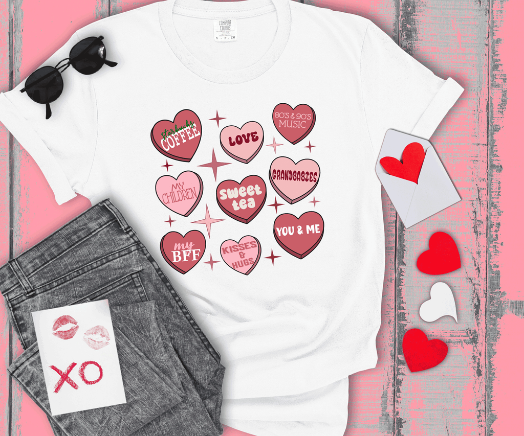 Custom Conversation Heart Valentines, Personalized Gifts, Love notes shirts, Pink conversation hearts, funny quotes Valentine Hearts