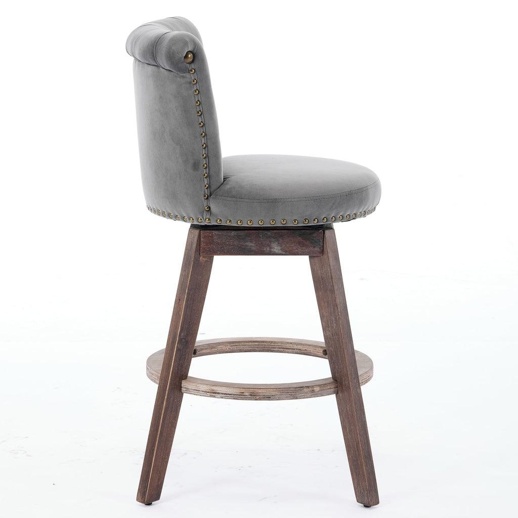 26" Counter Height Bar Stools Set of 2 with 360° Swivel and Velvet Upholstery