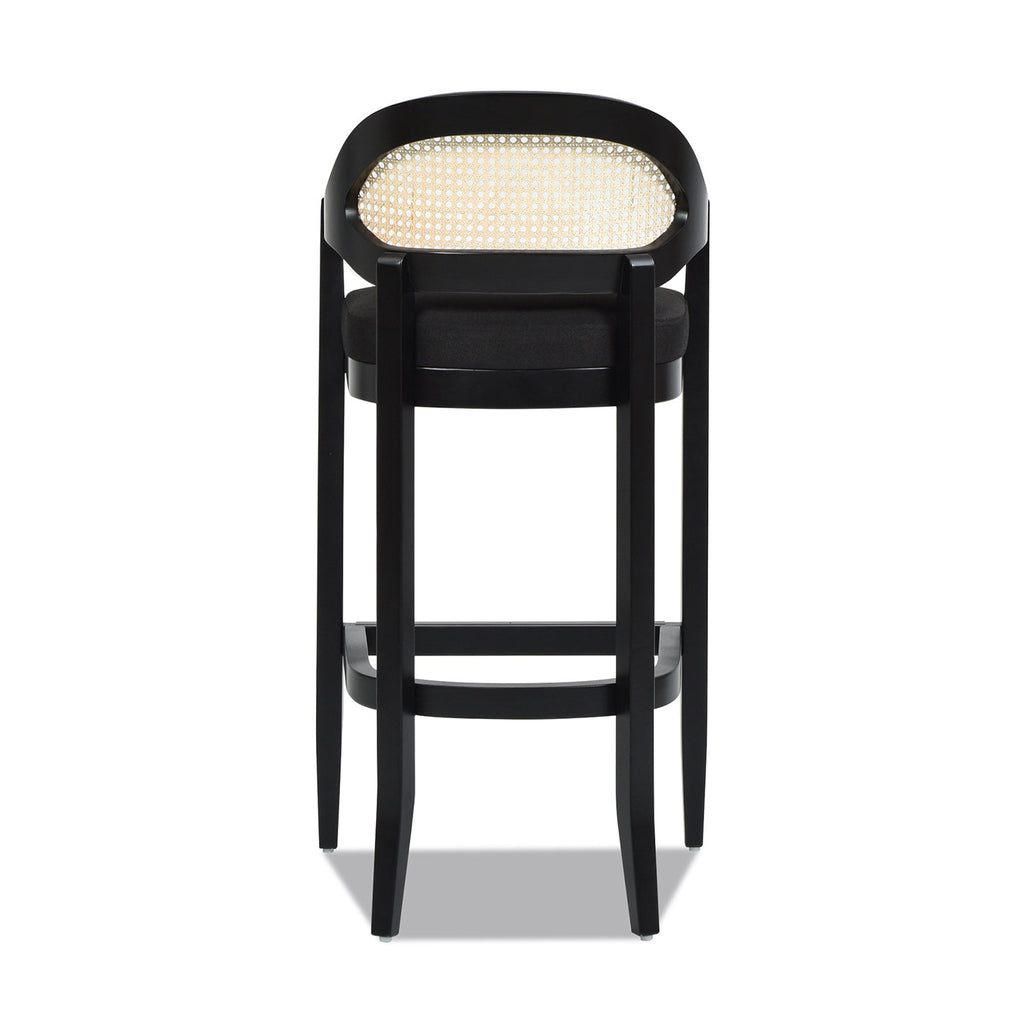 Americana Mid-Century Modern 30.5' Cane Back Bar Stool, Jet Black