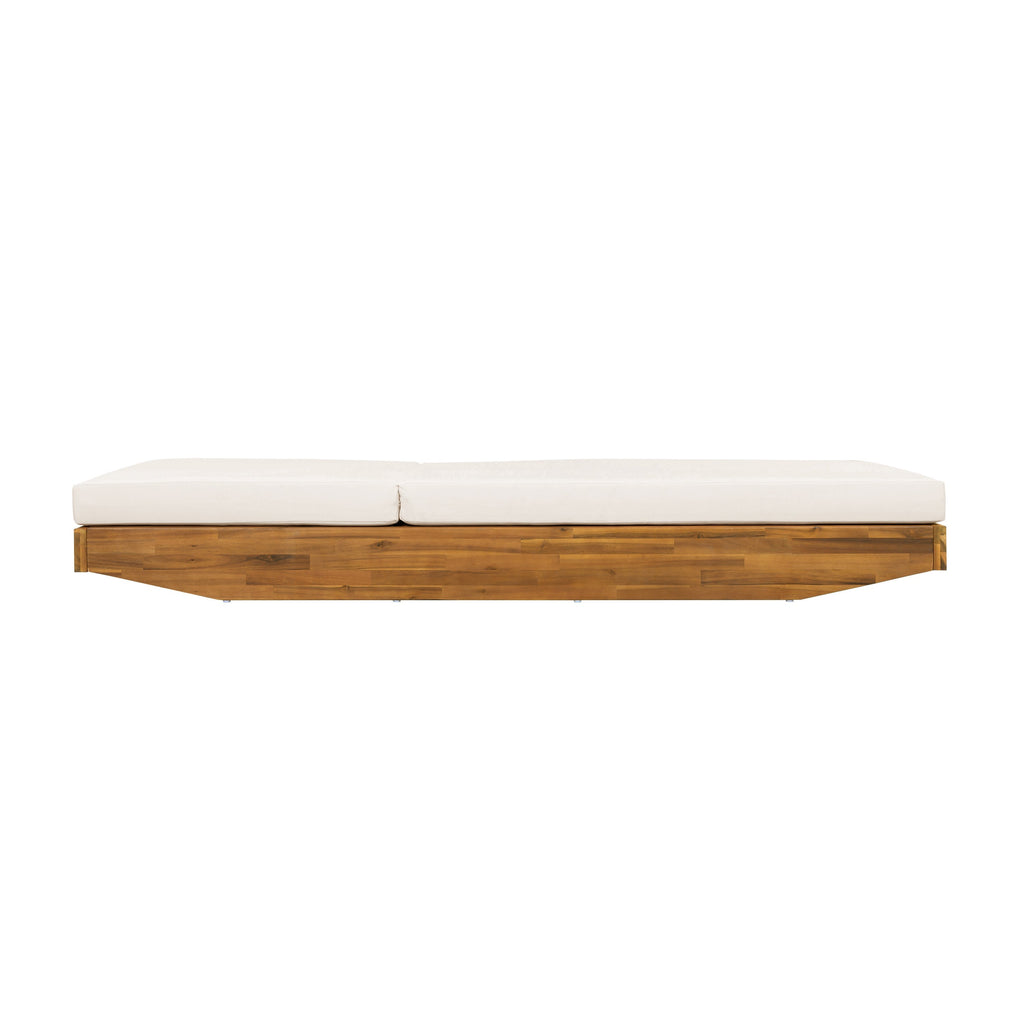 Acacia Wood Chaise Lounge with Cushion - Teak Finish