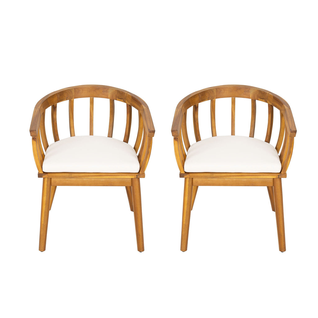 Klismos Dining Armchair Set of 2 - Teak / Beige