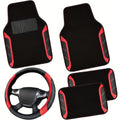 Steering Wheel Cover And Waterproof Car Floor Mats, Microfiber Universal Car Combo Fit for 95% Sedan, SUV, Cars, 14.5-15inch Sporty Anti-Slip Safety Comfortable Design