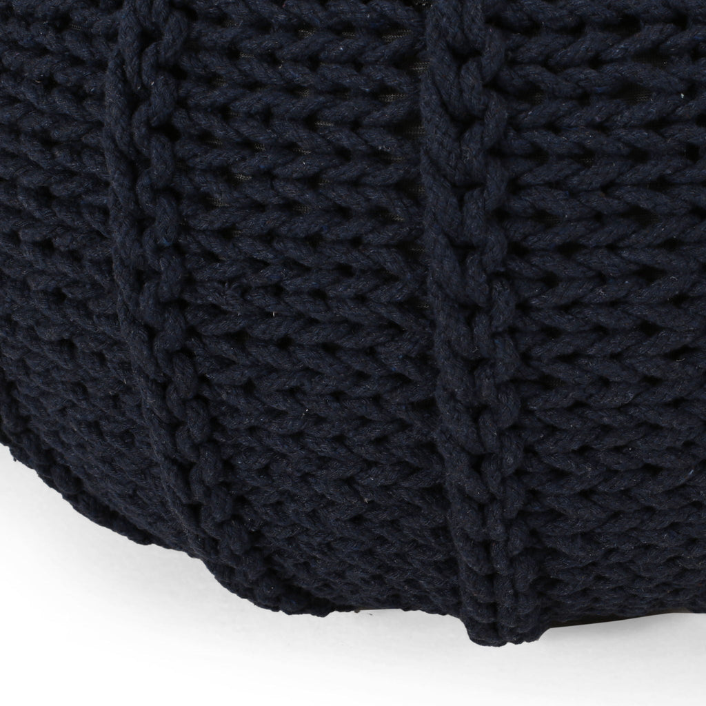 Bordeaux Knitted Cotton Round Pouf Ottoman and Floor Cushion