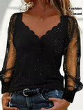 Loose-fit V-neck Fashionable Casual Elegant T-shirt Top