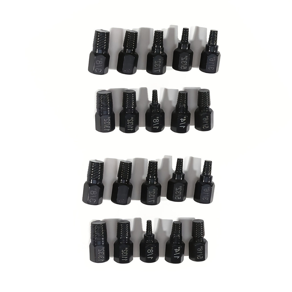 20pcs Industrial Screw Extractor Set: Alloy Steel Damaged Screw Removal Kit, Metal Easy-Out Drill Bits, Broken Bolt Stud Extractor Tools, Multi-Groove Screw Extractor Set, Suitable for Bolt Stud Tubes 1/8"-13/32", Local Wareh