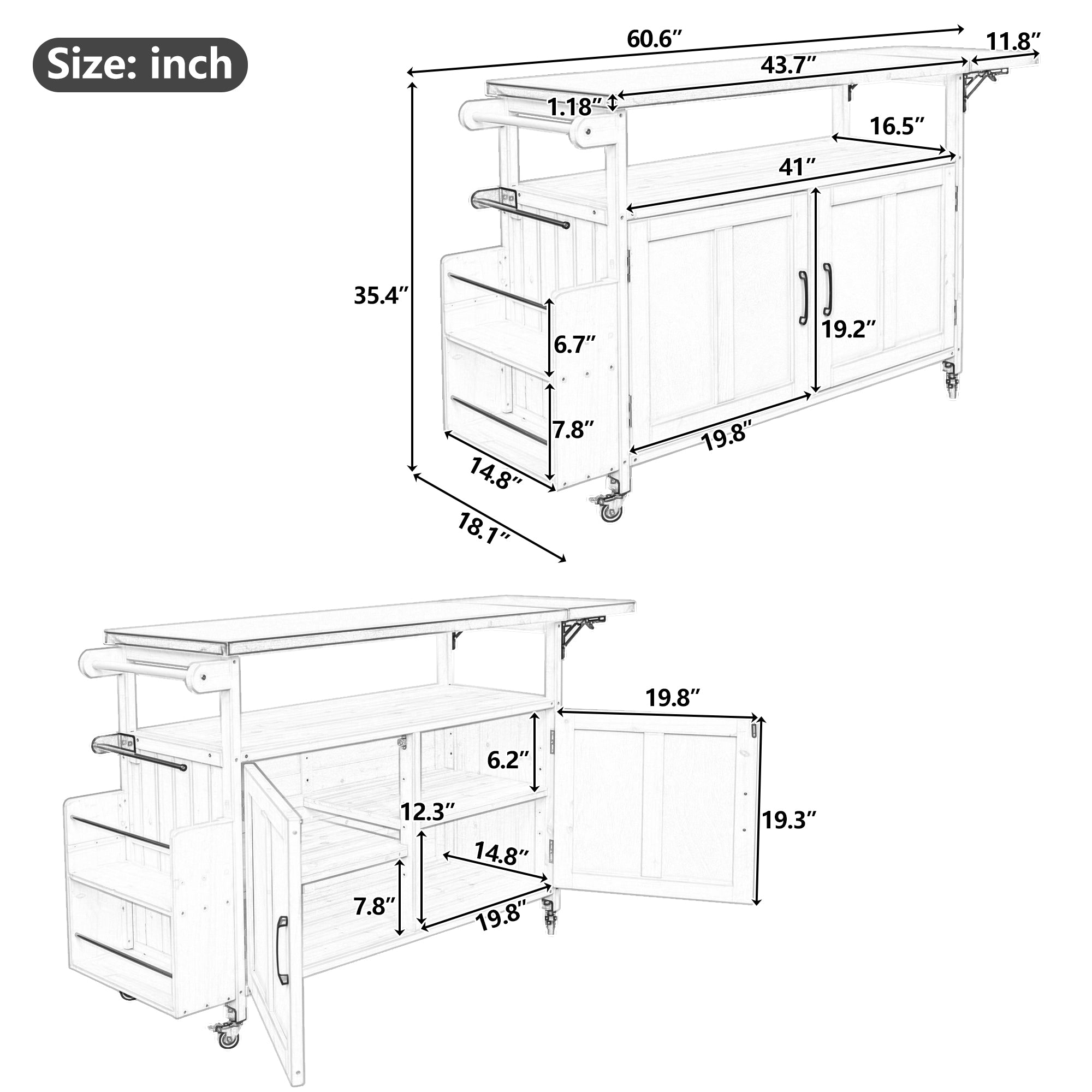 Foldable Outdoor Kitchen Island Patio Cart with Storage