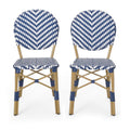 Outdoor Rattan and Aluminum French Armless Bistro Chairs Set - Navy Blue