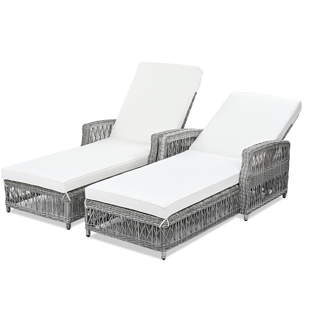 GO 2 Piece Long Reclining Chaise Outdoor Wicker Lounge Set