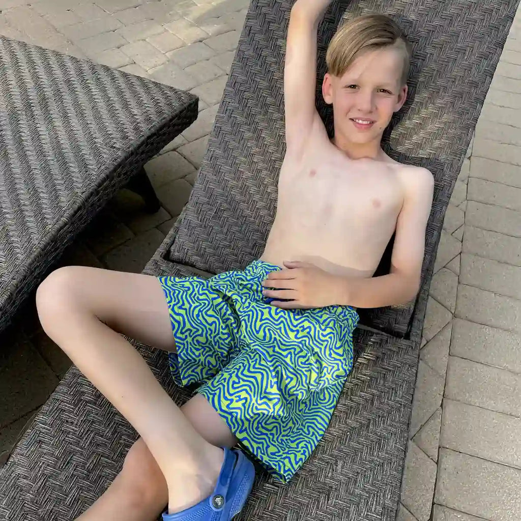 Boys Hybrid Swim & Play Shorts – Deco Maze - Key Lime