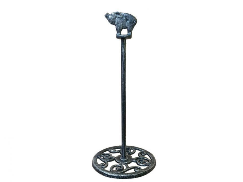 Rustic Silver Cast Iron Pig Extra Toilet Paper Stand 15"