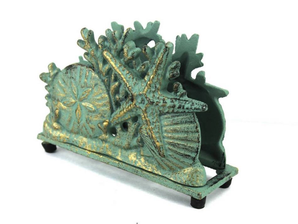 Antique Bronze Cast Iron Seashell Napkin Holder 7""