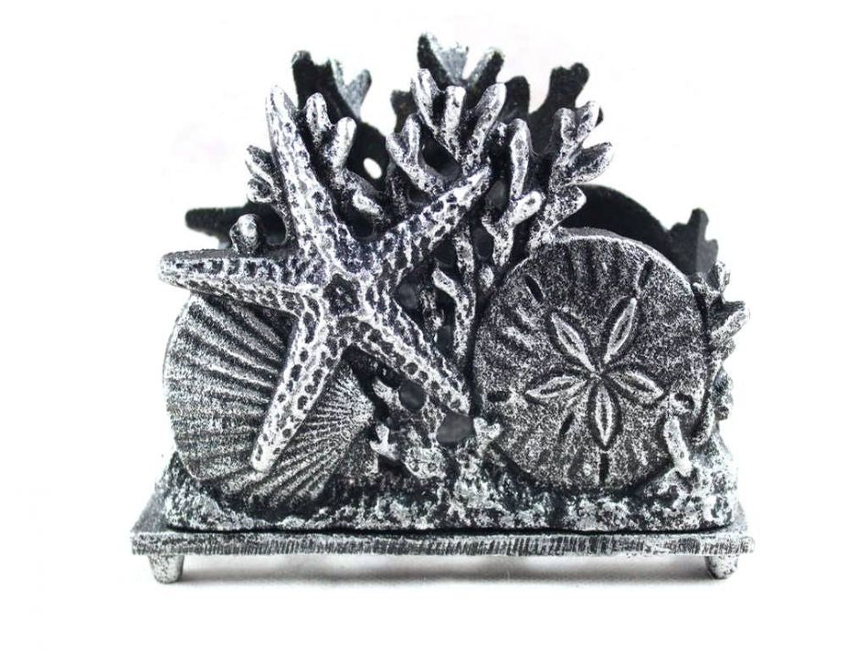 Antique Silver Cast Iron Seashell Napkin Holder 7""