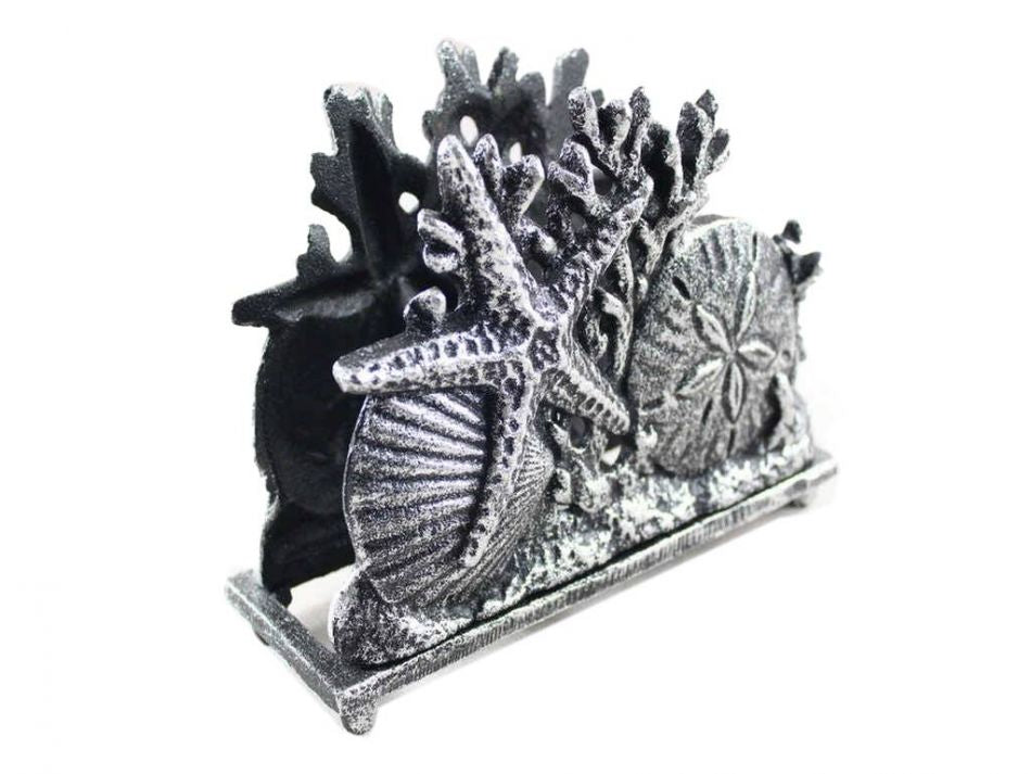 Antique Silver Cast Iron Seashell Napkin Holder 7""