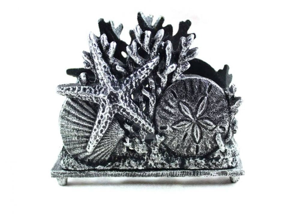 Antique Silver Cast Iron Seashell Napkin Holder 7""